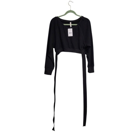FREE PEOPLE Movement Superwoman Sweat Top Black Wrap Cropped Long Sleeve NEW L - Picture 1 of 7